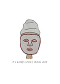 Watercolor greeting card featuring a spooky mask illustration with the phrase 'It's always spooky season here', titled Spooky Season, from The Spirited Collection