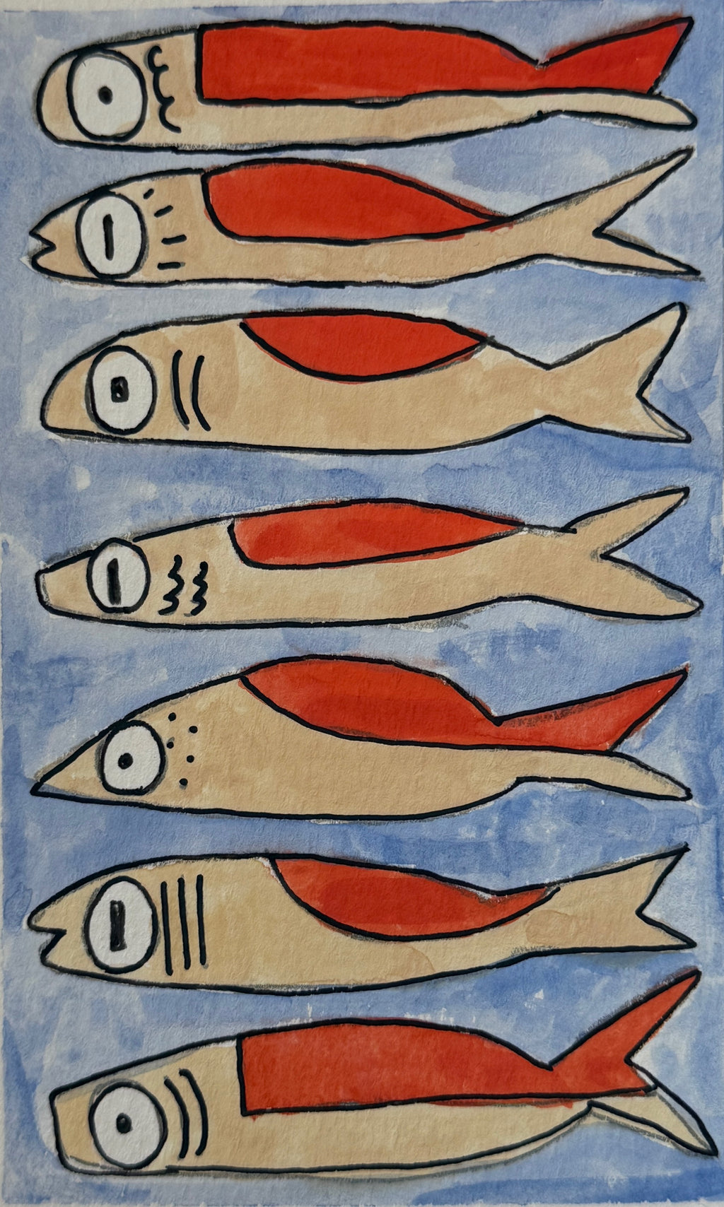 Sardines | Original 5x7 watercolor art | Pack of 5