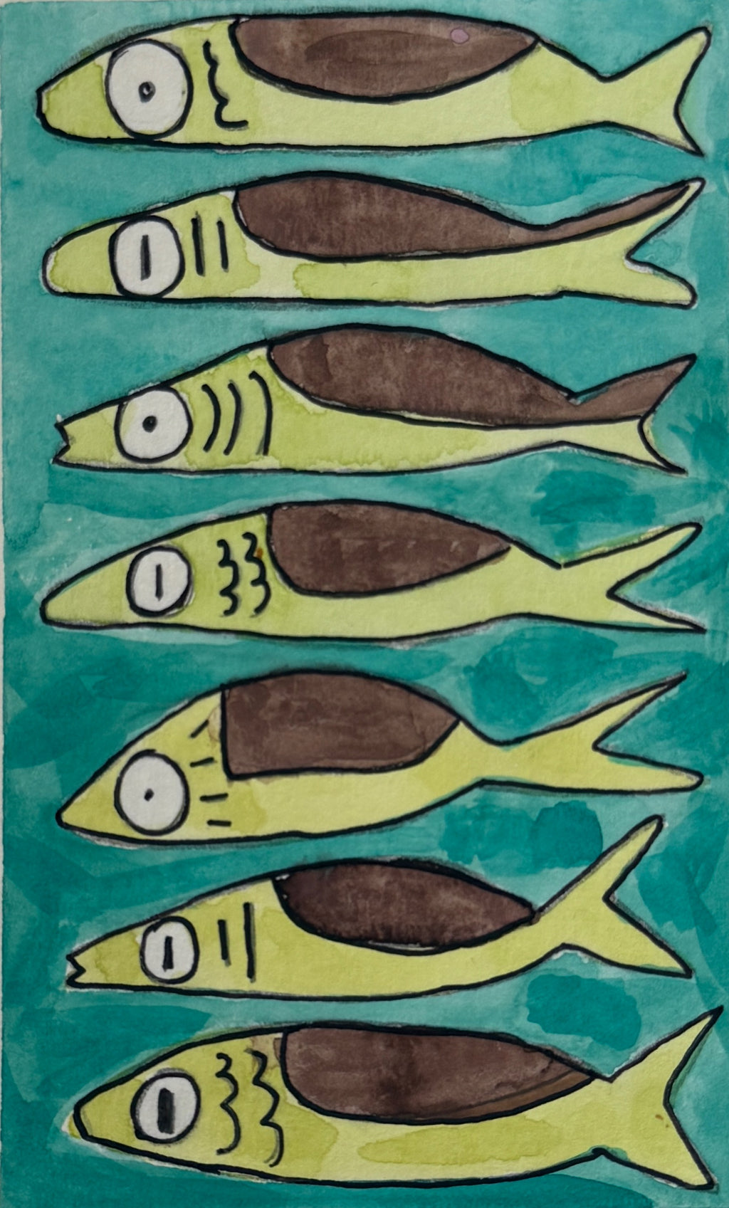 Sardines | Original 5x7 watercolor art | Pack of 5