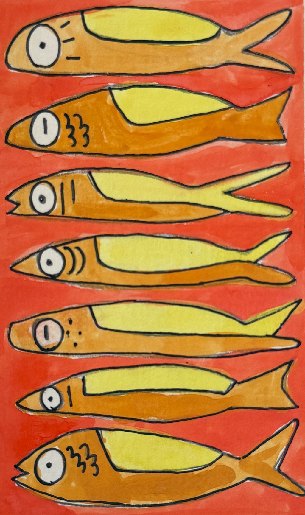 Sardines | Original 5x7 watercolor art | Pack of 5