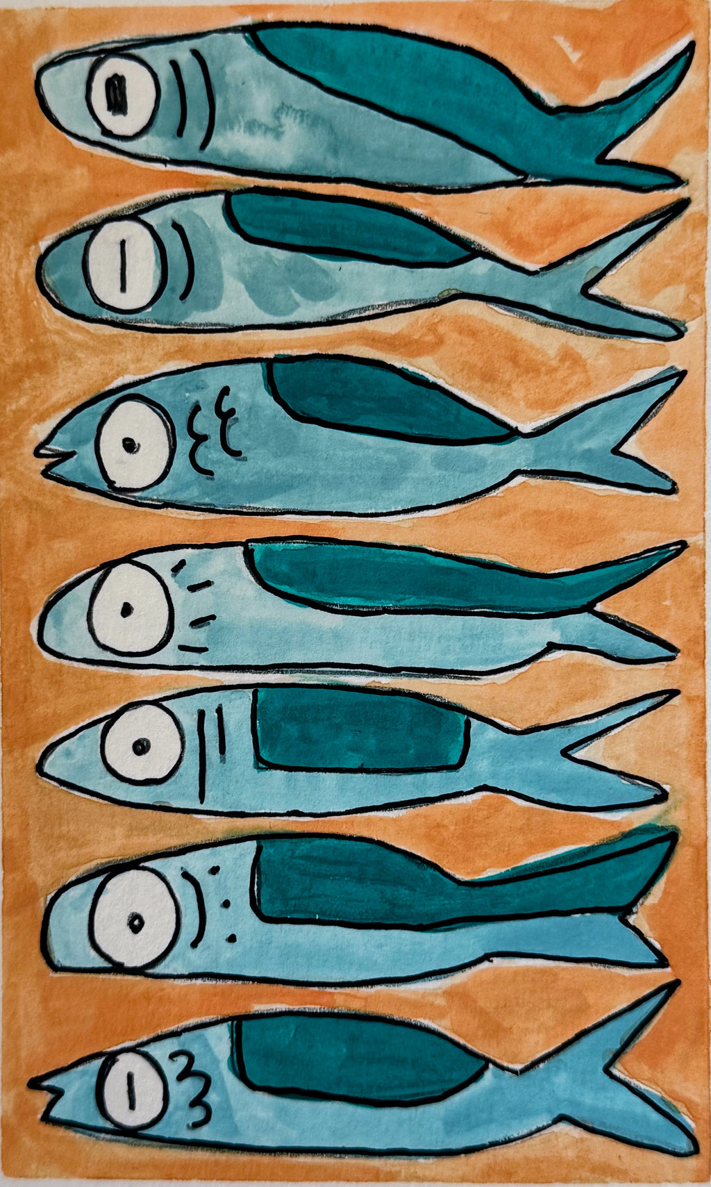 Sardines | Original 5x7 watercolor art | Pack of 5